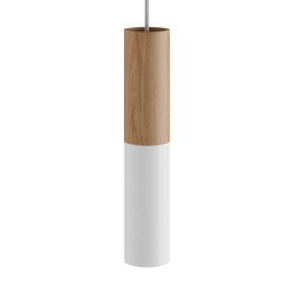 Tub-E14, tube en bois et métal pour spots avec douille double anneau E14 - Neutre - Blanc mat