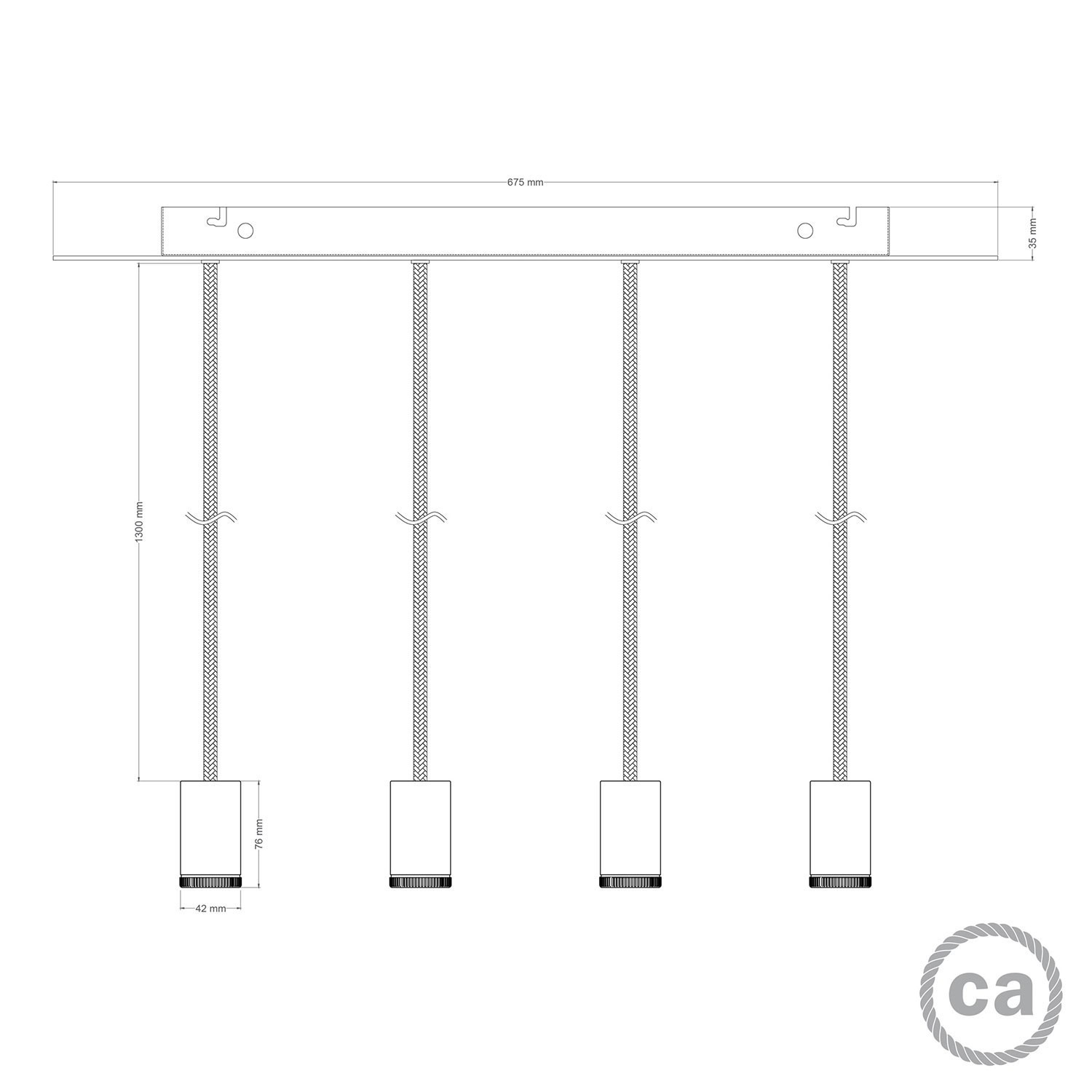 Lampe spot suspension avec 4 bras GU1d0 et XXL Rose-One rectangulaire 675 mm