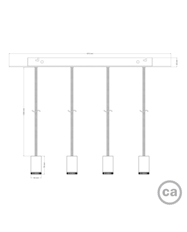 Lampe spot suspension avec 4 bras GU1d0 et XXL Rose-One rectangulaire 675 mm