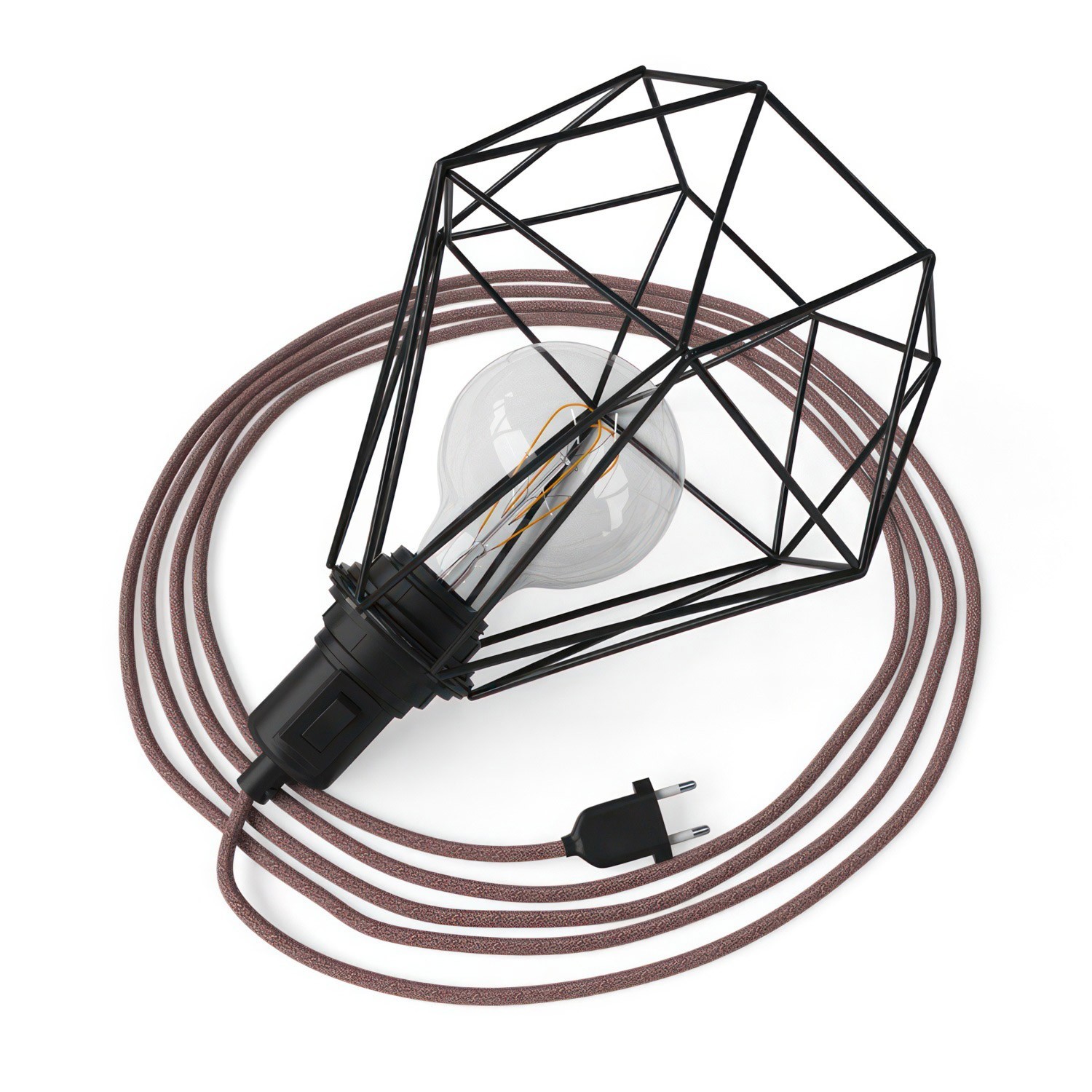 Table Snake - Plug-in lamp with cage Diamond lampshade and 2 pole plug