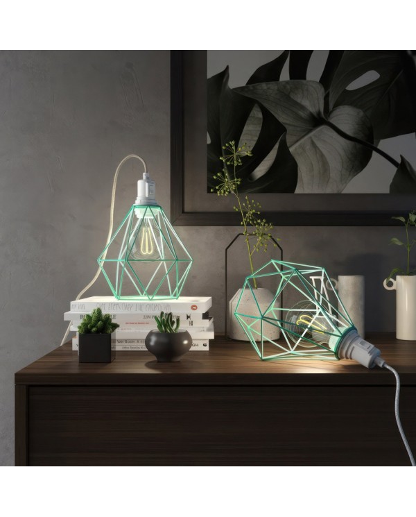 Table Snake - Plug-in lamp with cage Diamond lampshade and 2 pole plug