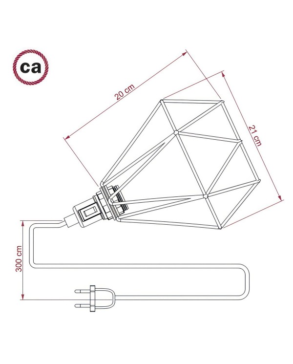 Table Snake - Plug-in lamp with cage Diamond lampshade and 2 pole plug