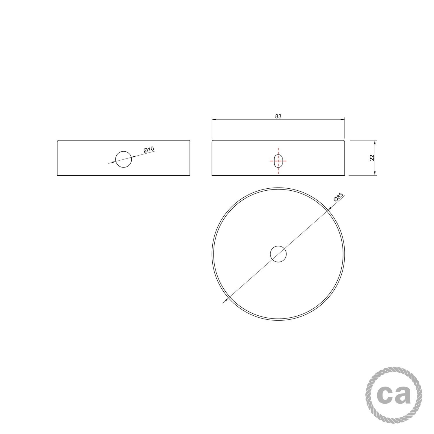 Kit Mini rosace cylindrique en métal avec 1 trou central et 2 trous latéraux