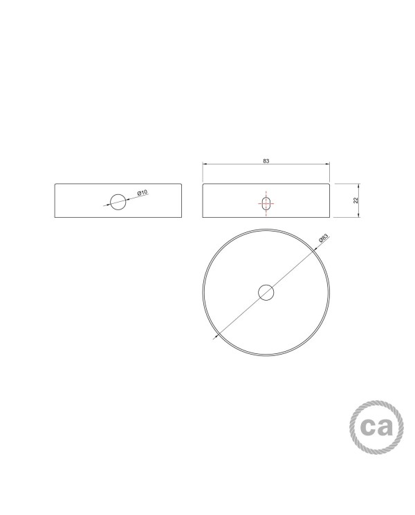 Kit Mini metalen cilindervormige plafondkap met 1 centraal gat en 2 zijdelingse gaten