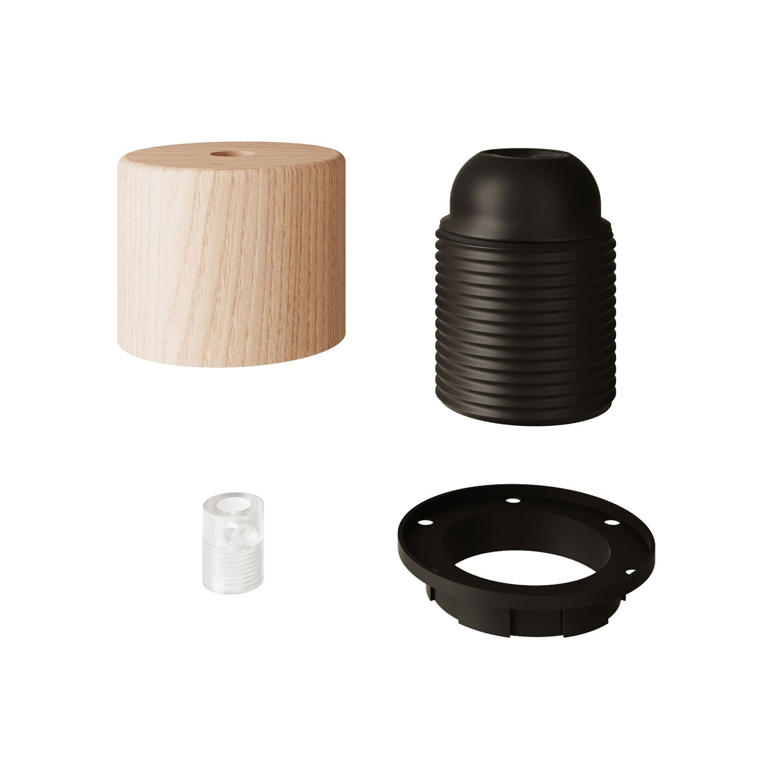 Kit douille E27 filetée cylindrique en bois avec serre-câble pour abat-jour