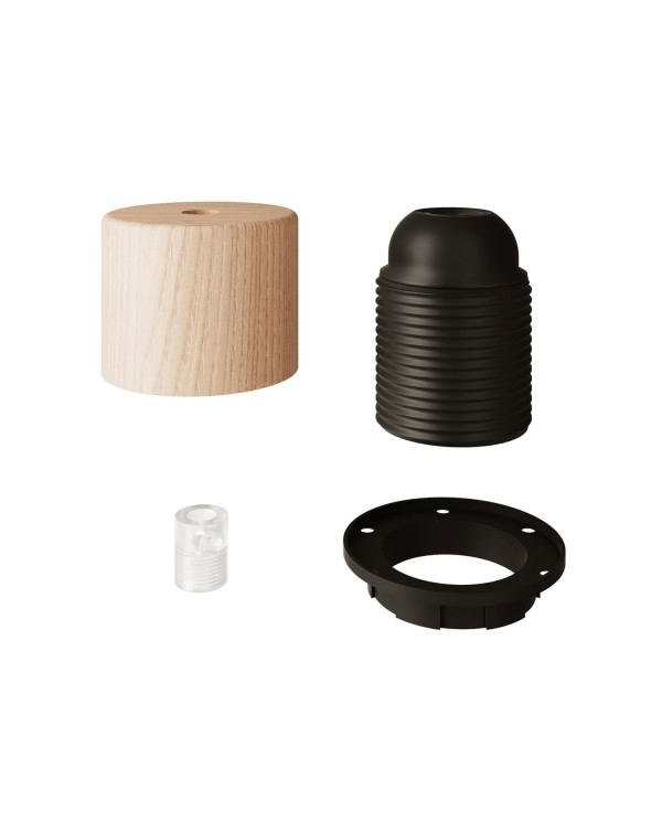 Kit douille E27 filetée cylindrique en bois avec serre-câble pour abat-jour