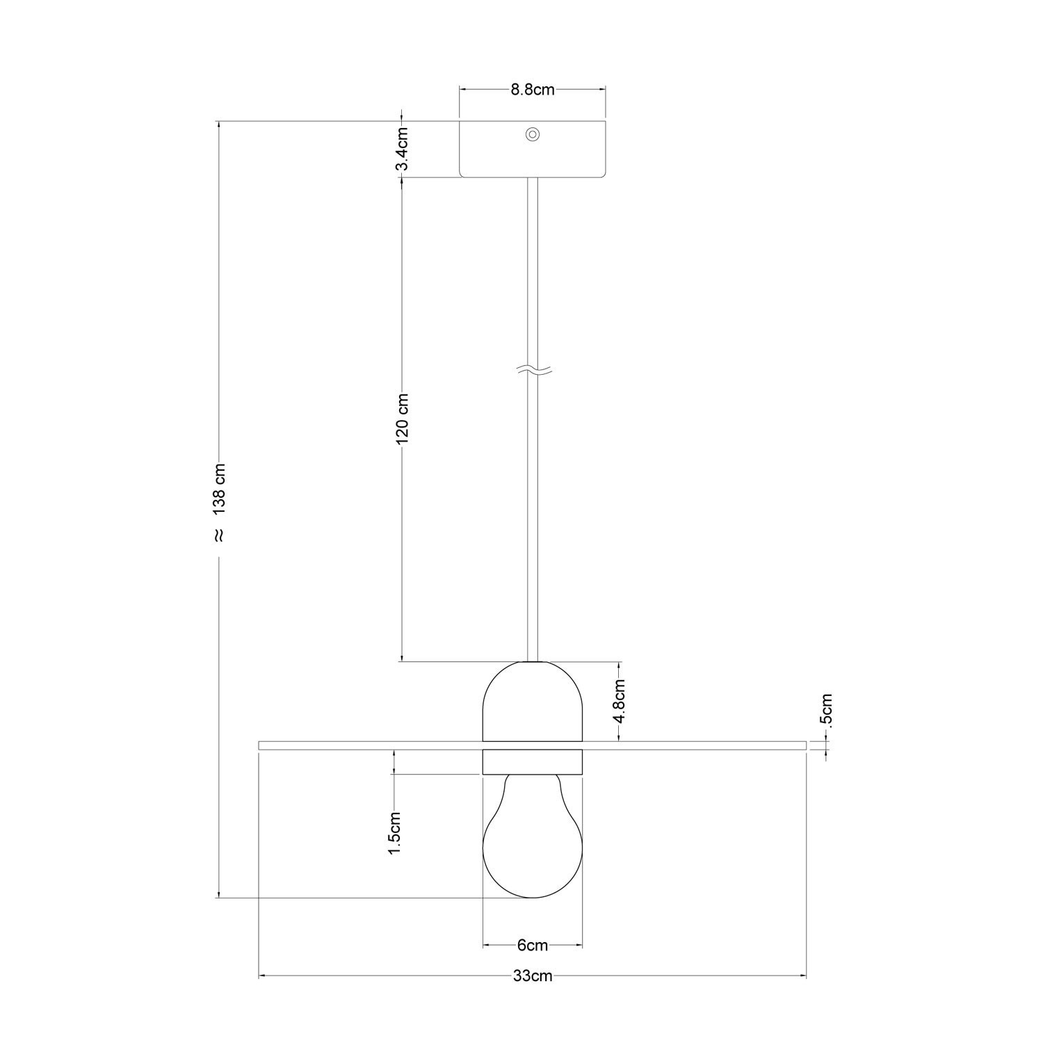 Houten hanglamp met stoffen kabel en UFO lampenkap