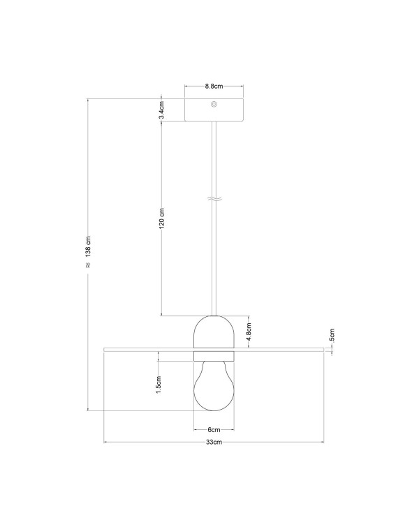 Houten hanglamp met stoffen kabel en UFO lampenkap