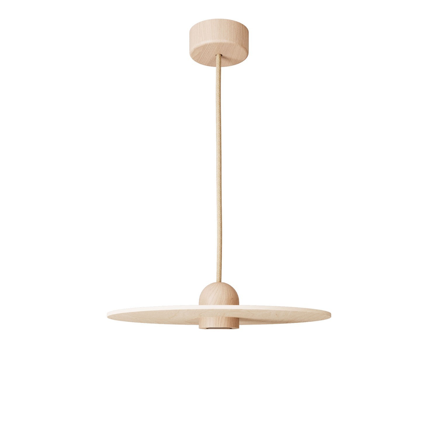 Lampe suspension en bois avec câble textile et abat-jour UFO