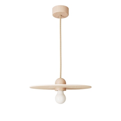 Lampe suspension en bois avec câble textile et abat-jour UFO