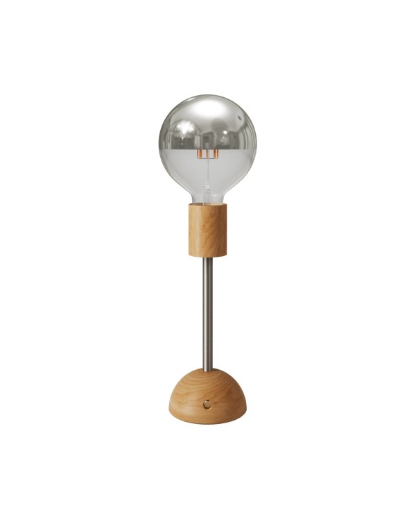 Lampe portative et rechargeable Cabless02 avec ampoule globo demi-sphère argentée