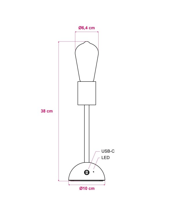 Draagbare en oplaadbare Cables02 Lamp met Edison golden globe gloeilamp