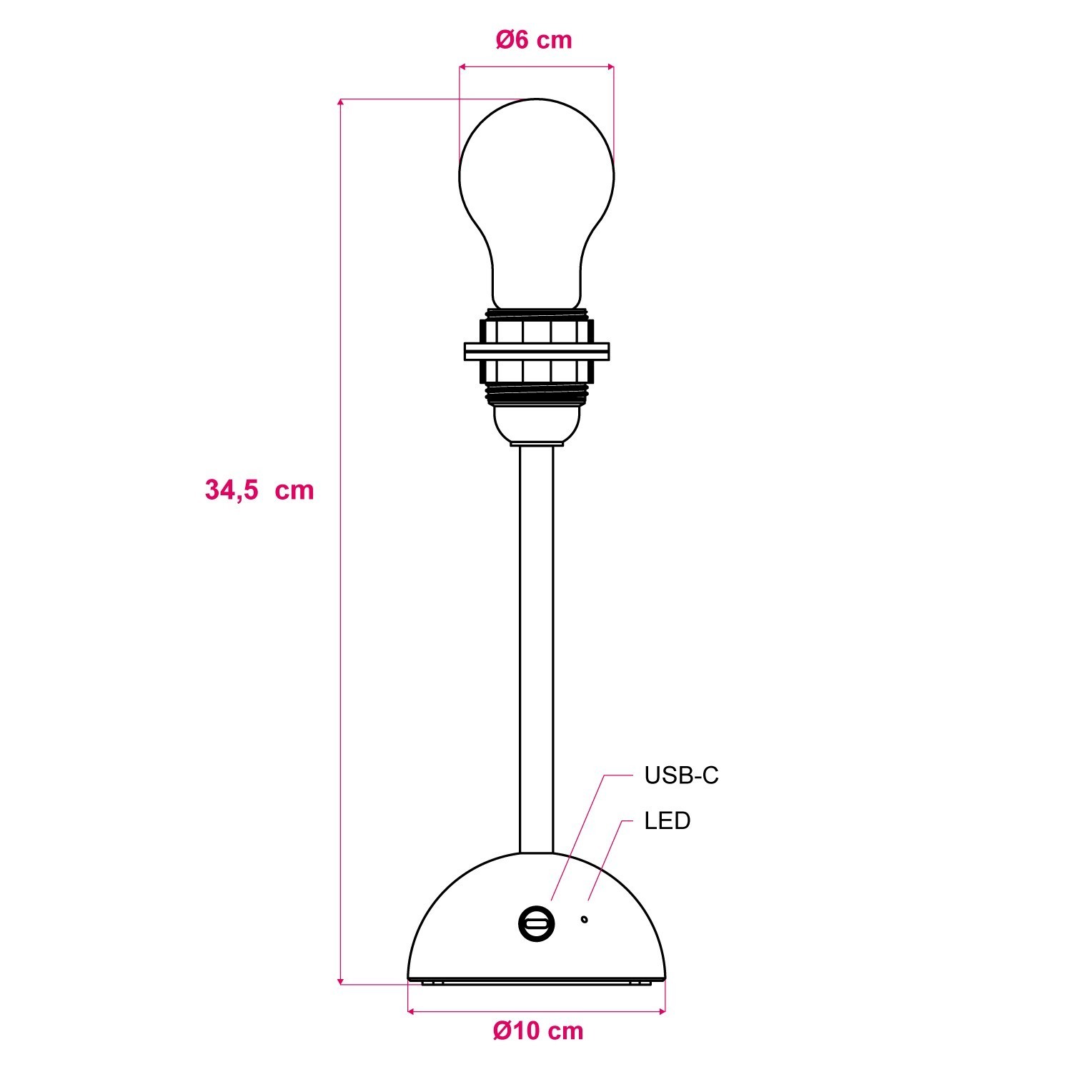 Draagbare en oplaadbare Cabless12 Lamp met LED gloeilamp geschikt voor lampenkap