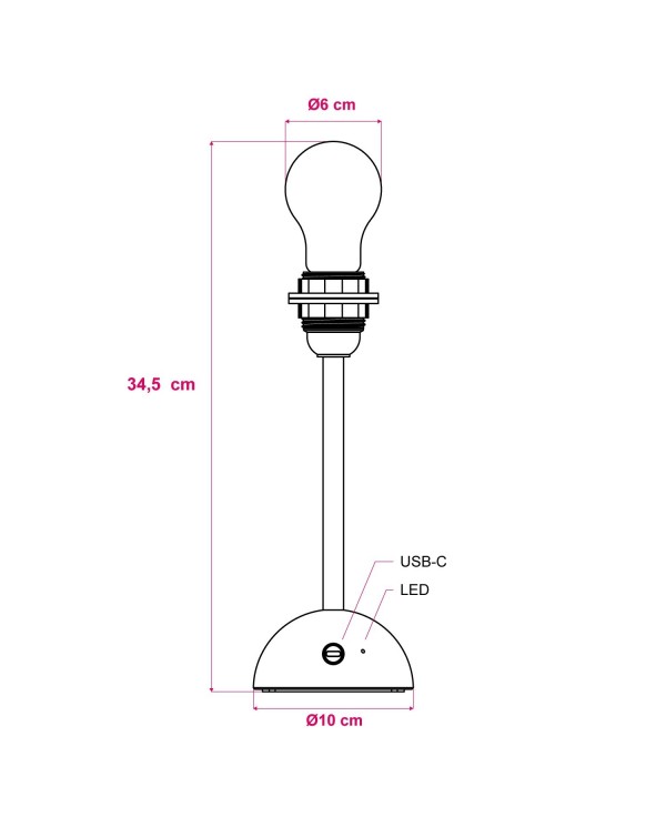 Draagbare en oplaadbare Cabless12 Lamp met LED gloeilamp geschikt voor lampenkap