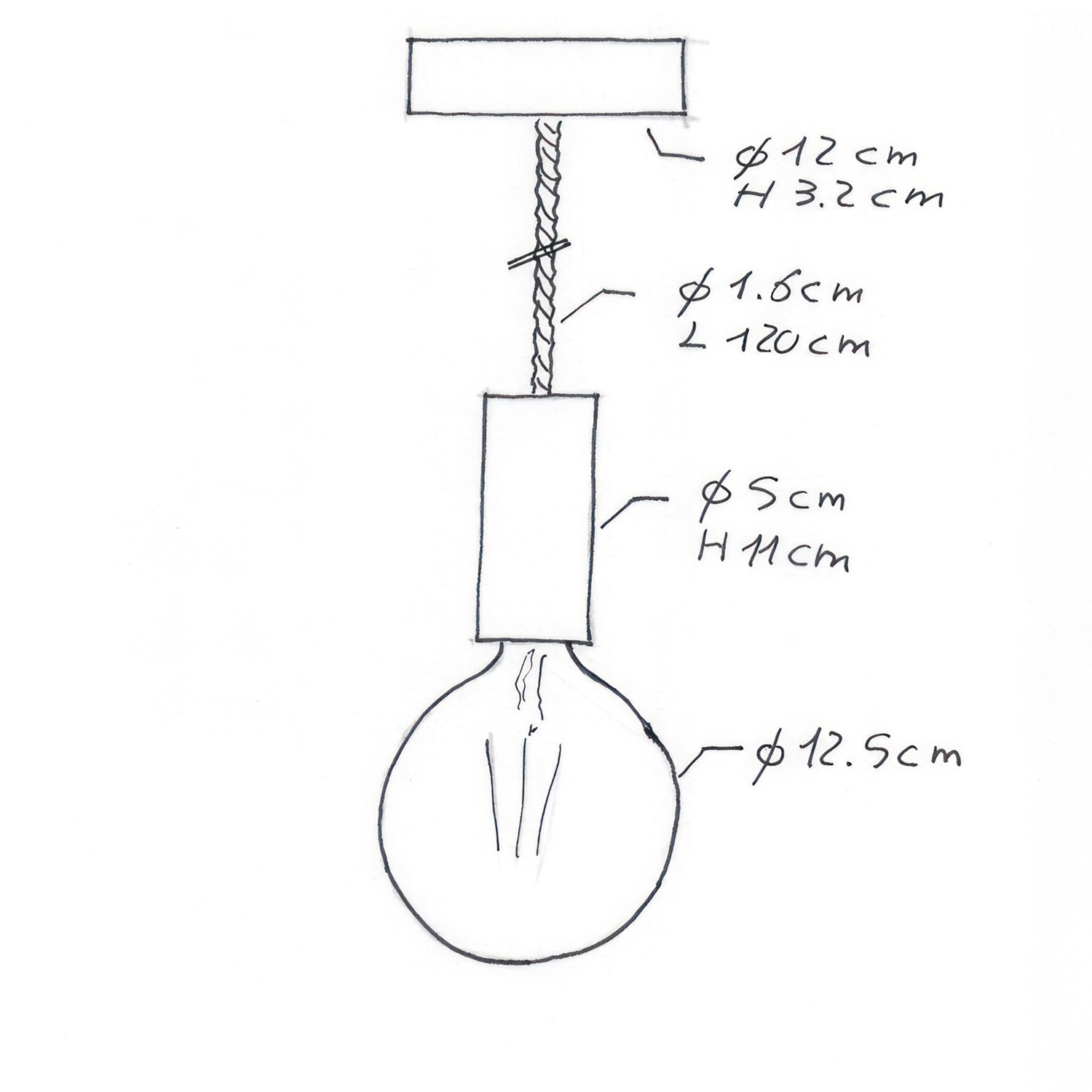 Suspension fabriquée en Italie avec corde XL 16 mm finition bois peint