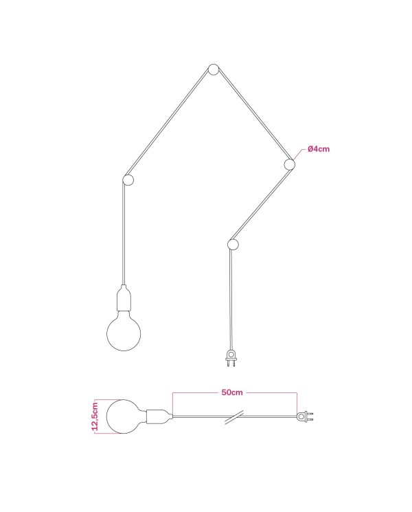 Lampe portative Snake avec douille en métal et prise et 4 passe-câbles en bois Rolé