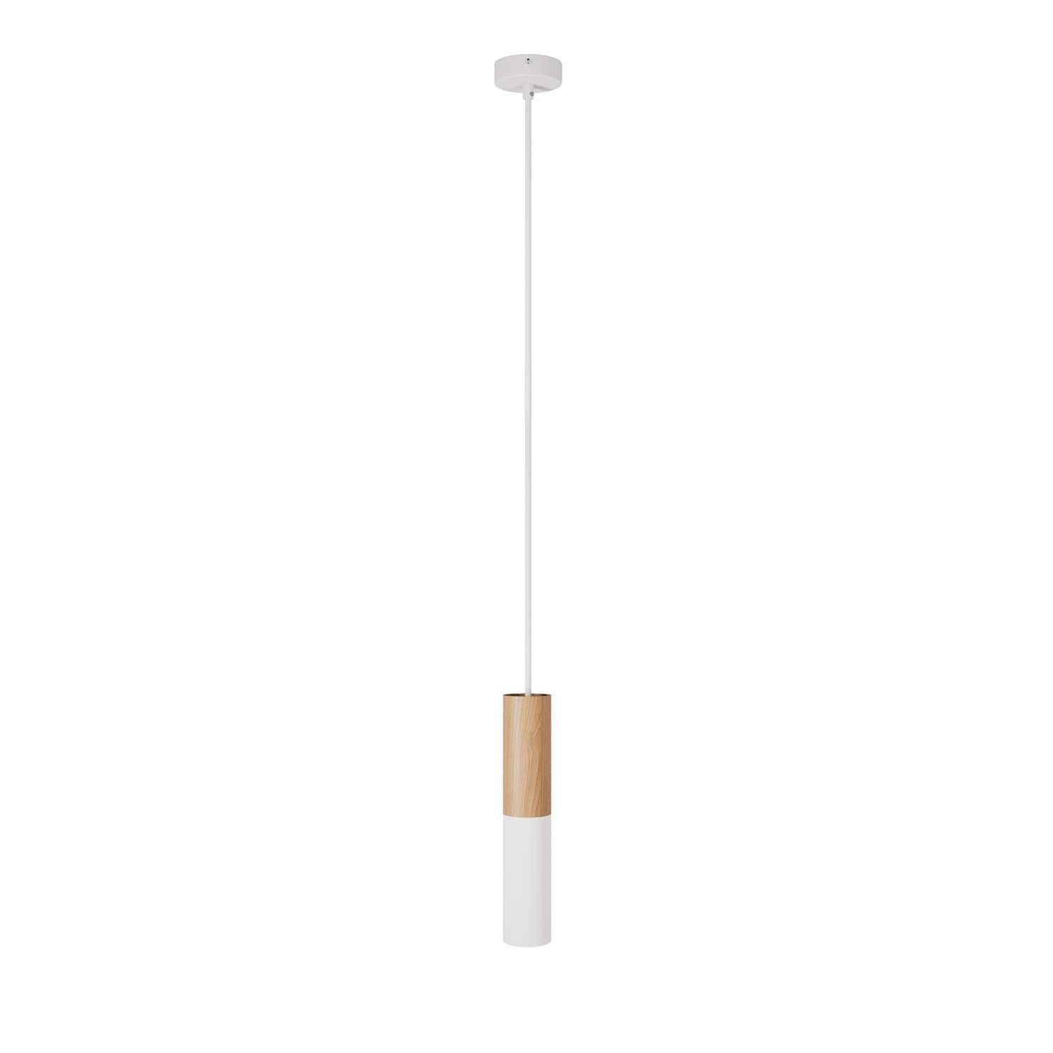 Hanglamp compleet met textielkabel en dubbele Tub-E14 houten en metalen afwerking - Made in Italy