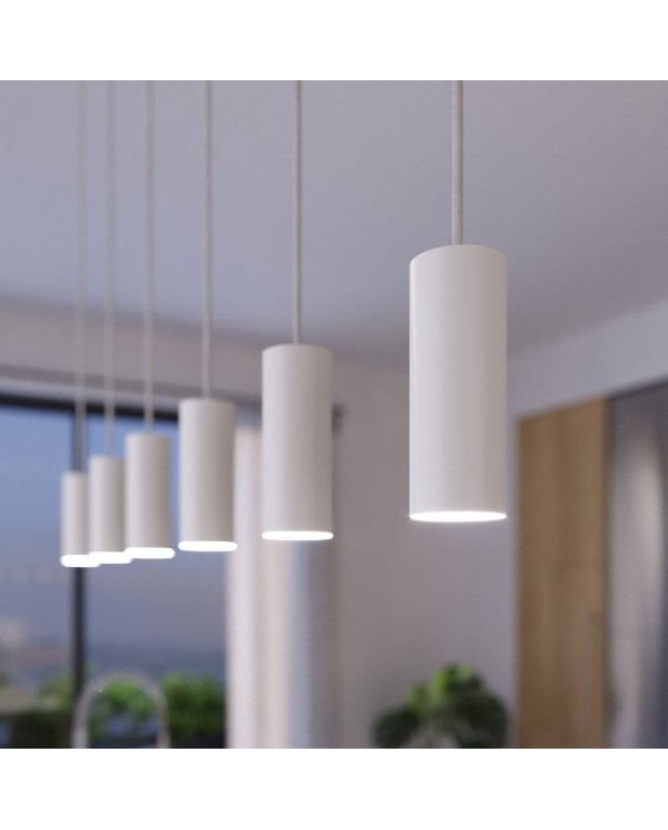 3 lichts-hanglamp voorzien van XXL rechthoekige Rose-One 675 mm compleet met strijkijzersnoer en Tub E14 metalen lampenkap