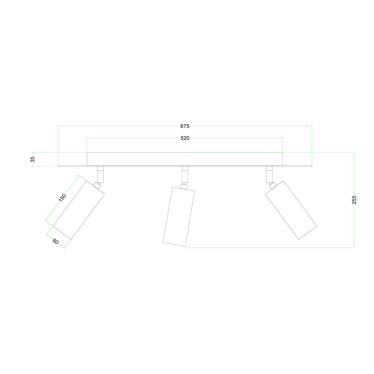 Lamp met 3 spots met Tub-E14 lampenkap en rechthoekige Rose-One XXL