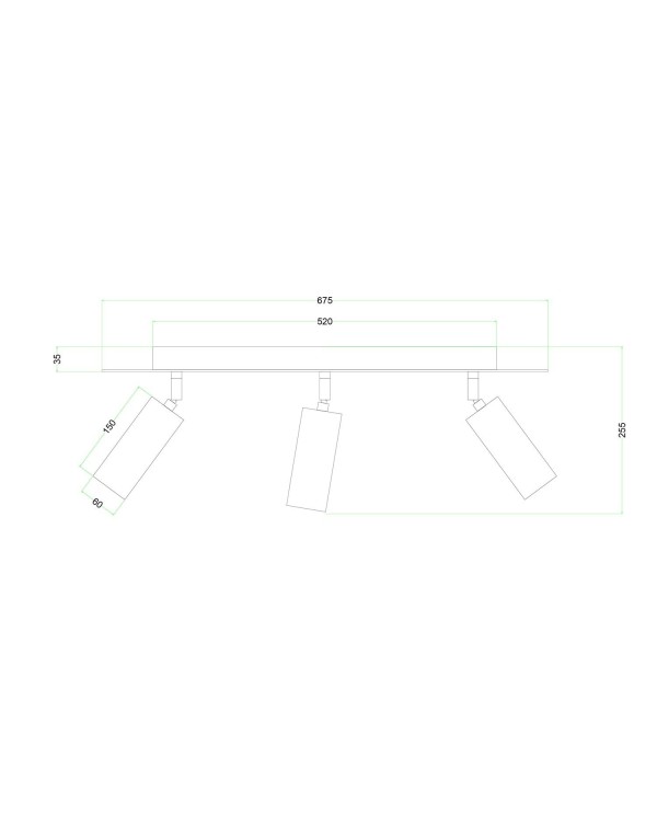 Lamp met 3 spots met Tub-E14 lampenkap en rechthoekige Rose-One XXL