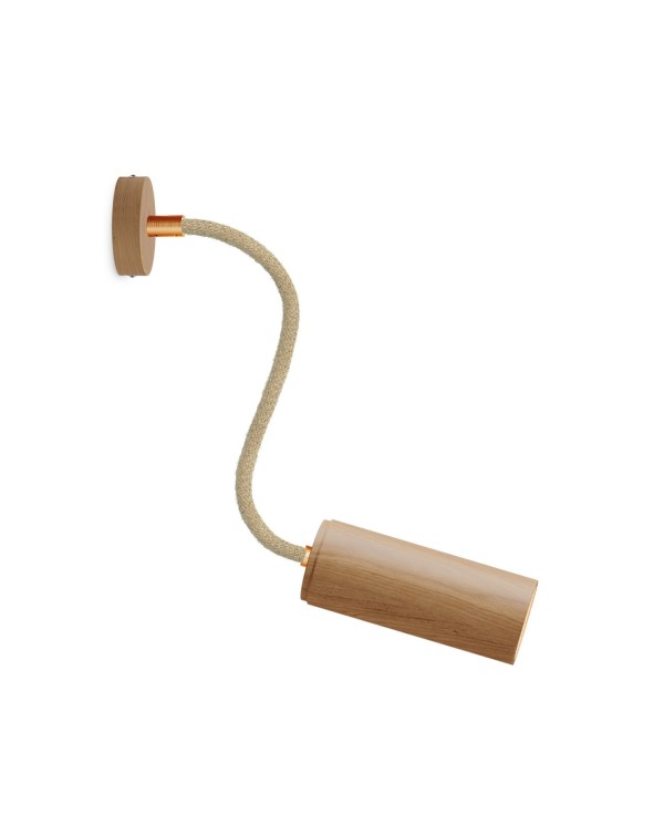 Lampe Fermaluce Flex 30 avec mini rosace en bois et spot avec abat-jour Tub-E14