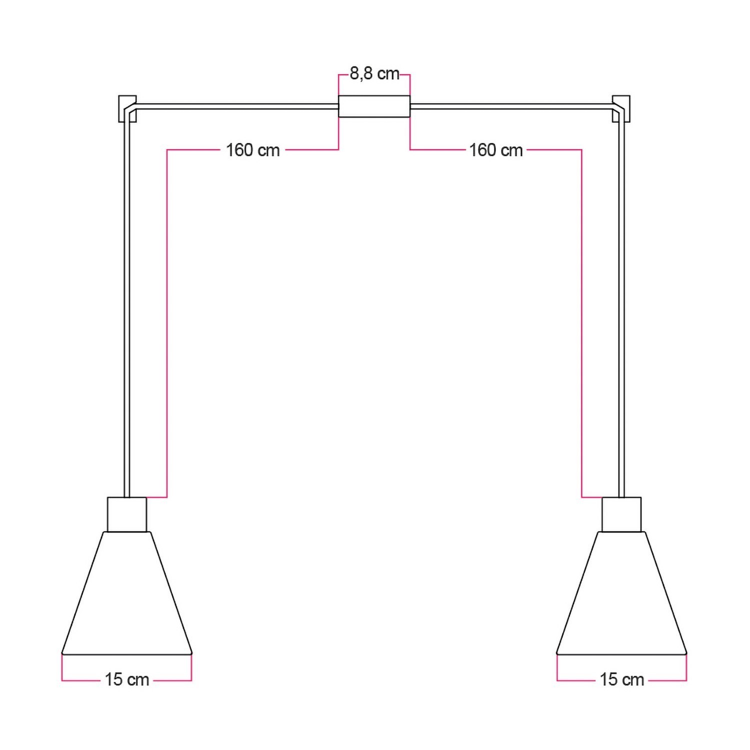 Lampe à suspension multiple à 2 bras avec abat-jours coniques en bois