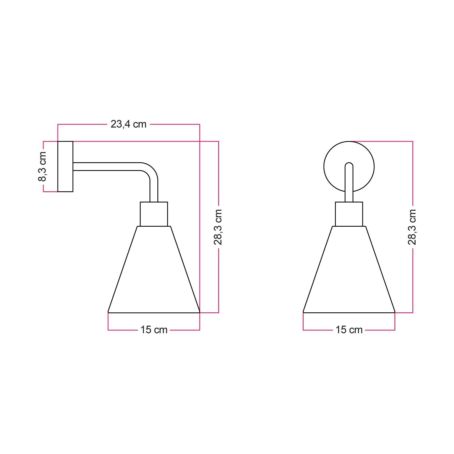 Fermaluce lamp met kegelvormige houten lampenkap en gebogen verlengstuk