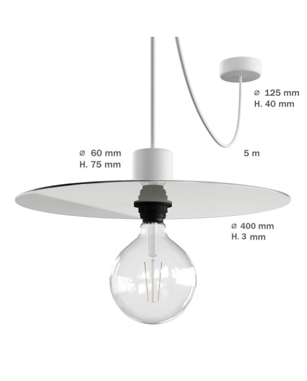 EIVA ELEGANT Lampe à suspension avec 5 m câble textile, abat-jour Ellepì, rosace et douille en silicone IP65 étanche