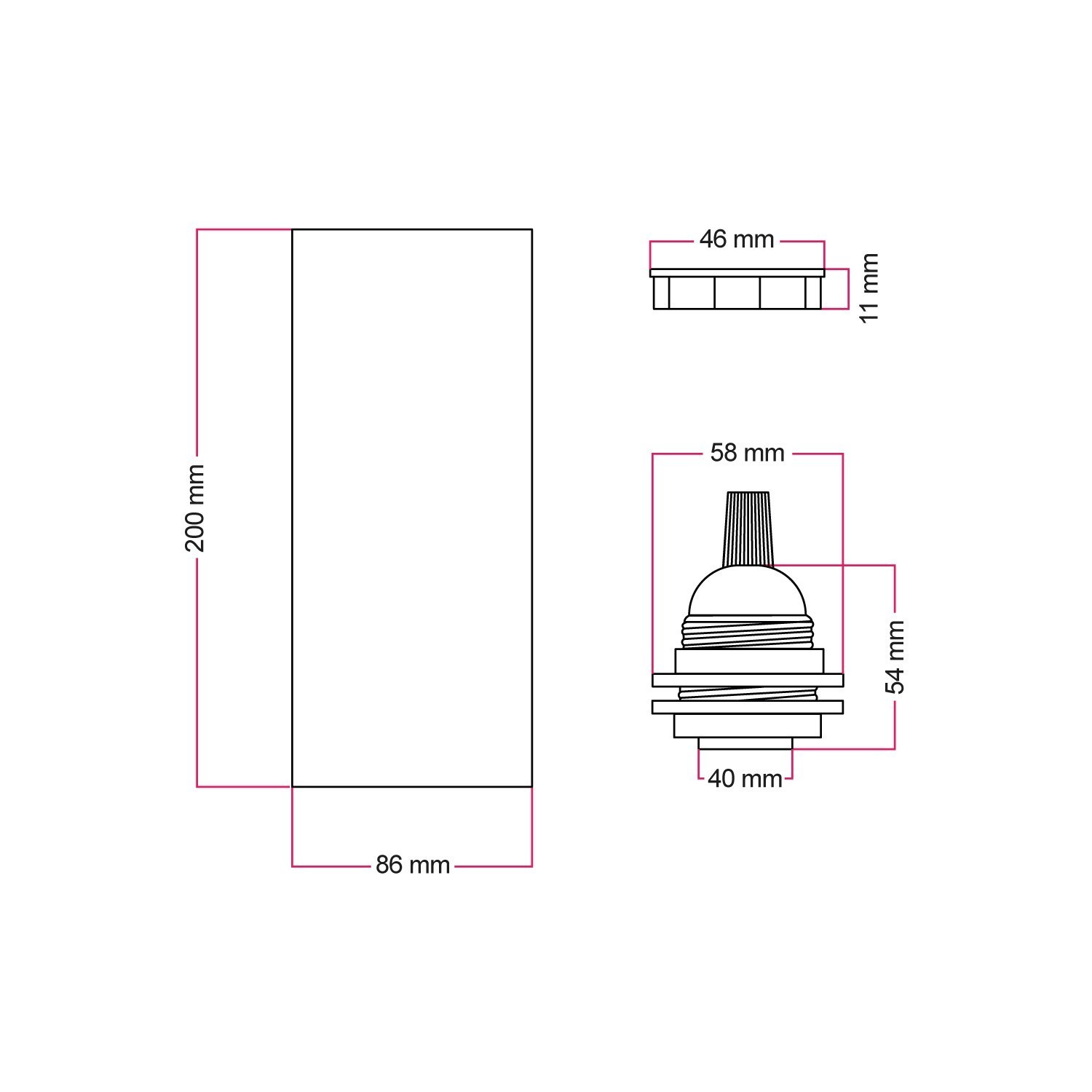 Tub-E27, abat-jour en bois pour lampe spot avec douille à double bague E27