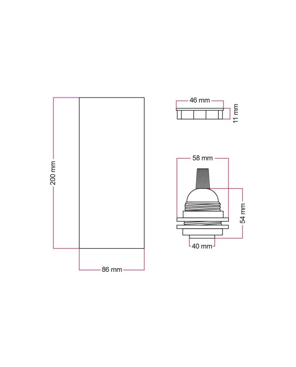 Tub-E27, abat-jour en bois pour lampe spot avec douille à double bague E27