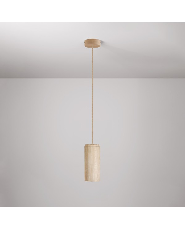 Lampe à suspension avec abat-jour en bois pour projecteur Tub-E27