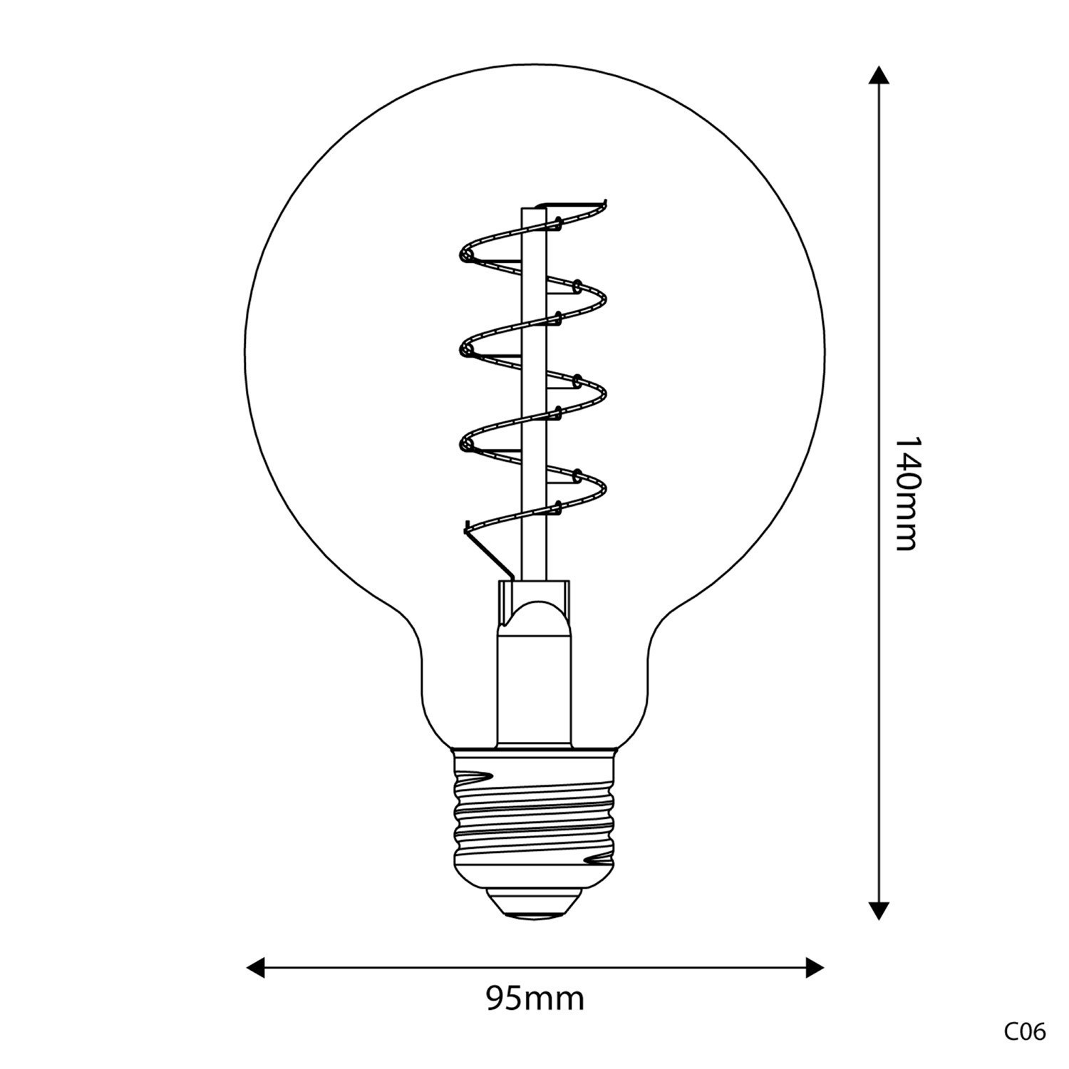 LED Gouden LED Carbon Filament lamp C06 Gebogen Spiraal Globe G95 4W E27 Dimbaar 1800K