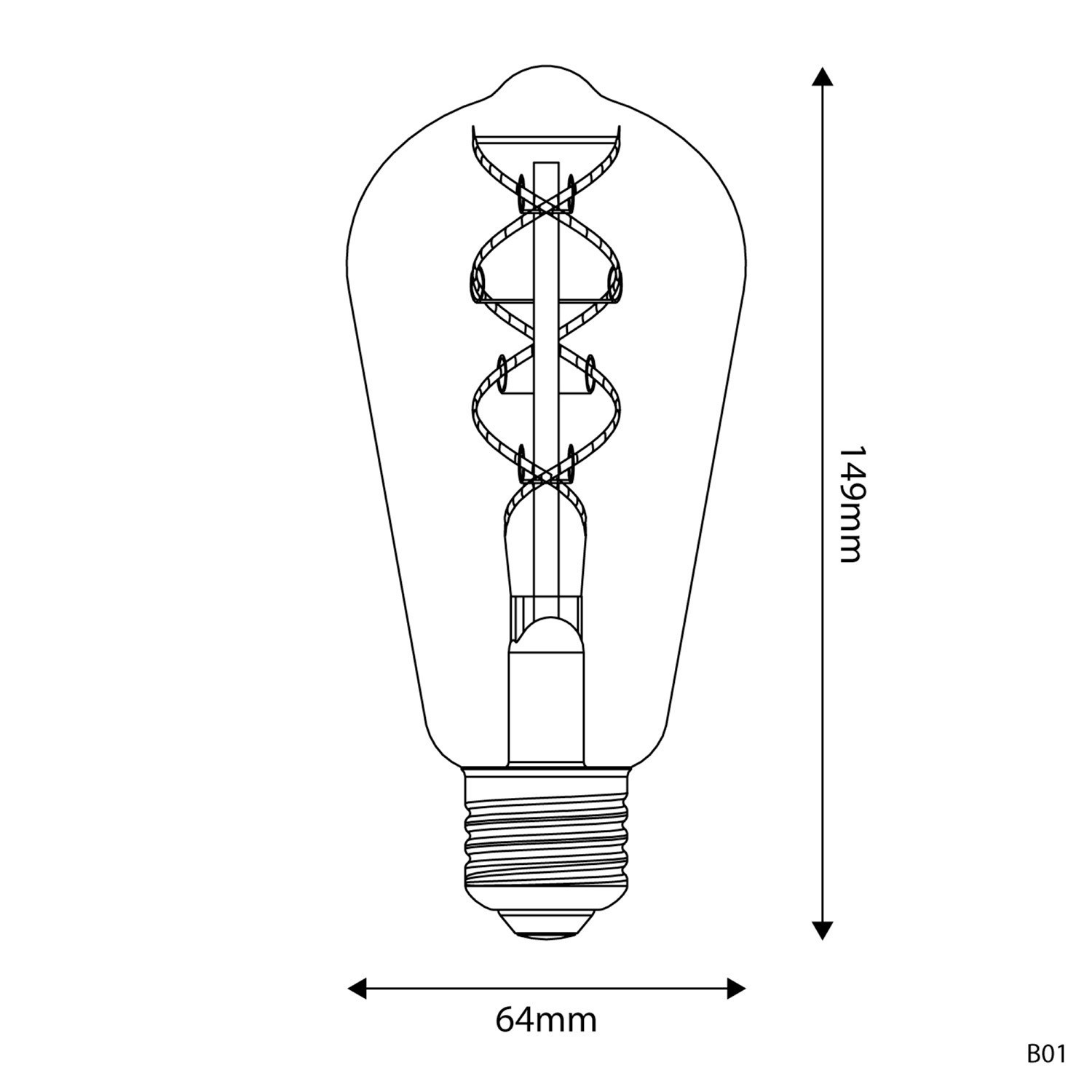 Ampoule LED Dorée B01 Ligne 5V Filament à spirale Edison ST64 1,3W 80Lm E27 2500K Dimmable