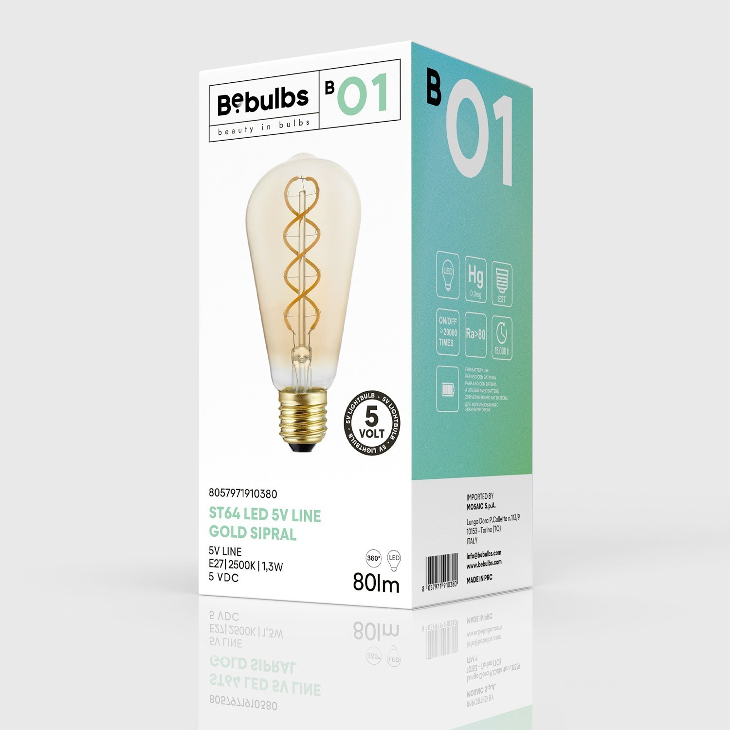 LED Lamp goud B01 5V Collectie Spiraal Filament Edison ST64 1,3W E27 Dimbaar 2500K