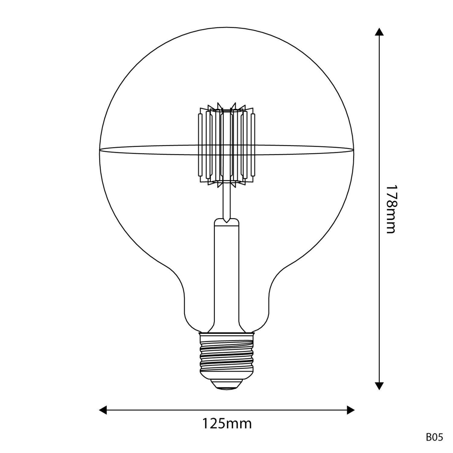 Ampoule LED Demi Sphère Argent B05 Ligne 5V Filament Court Globo G125 1,3W 110Lm E27 2500K Dimmable