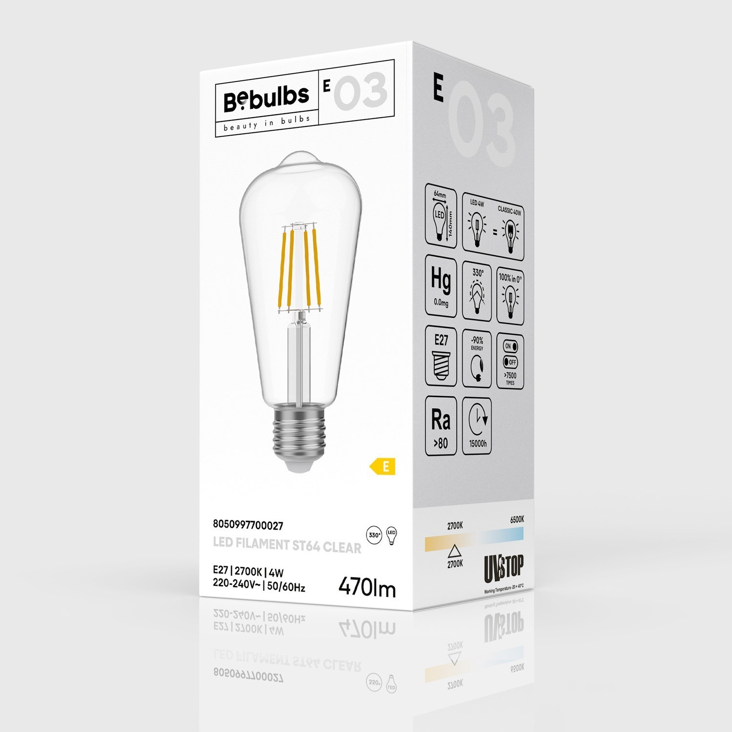 LED duidelijk Edison gloeilamp ST64 4W 470Lm E27 2700K - E03