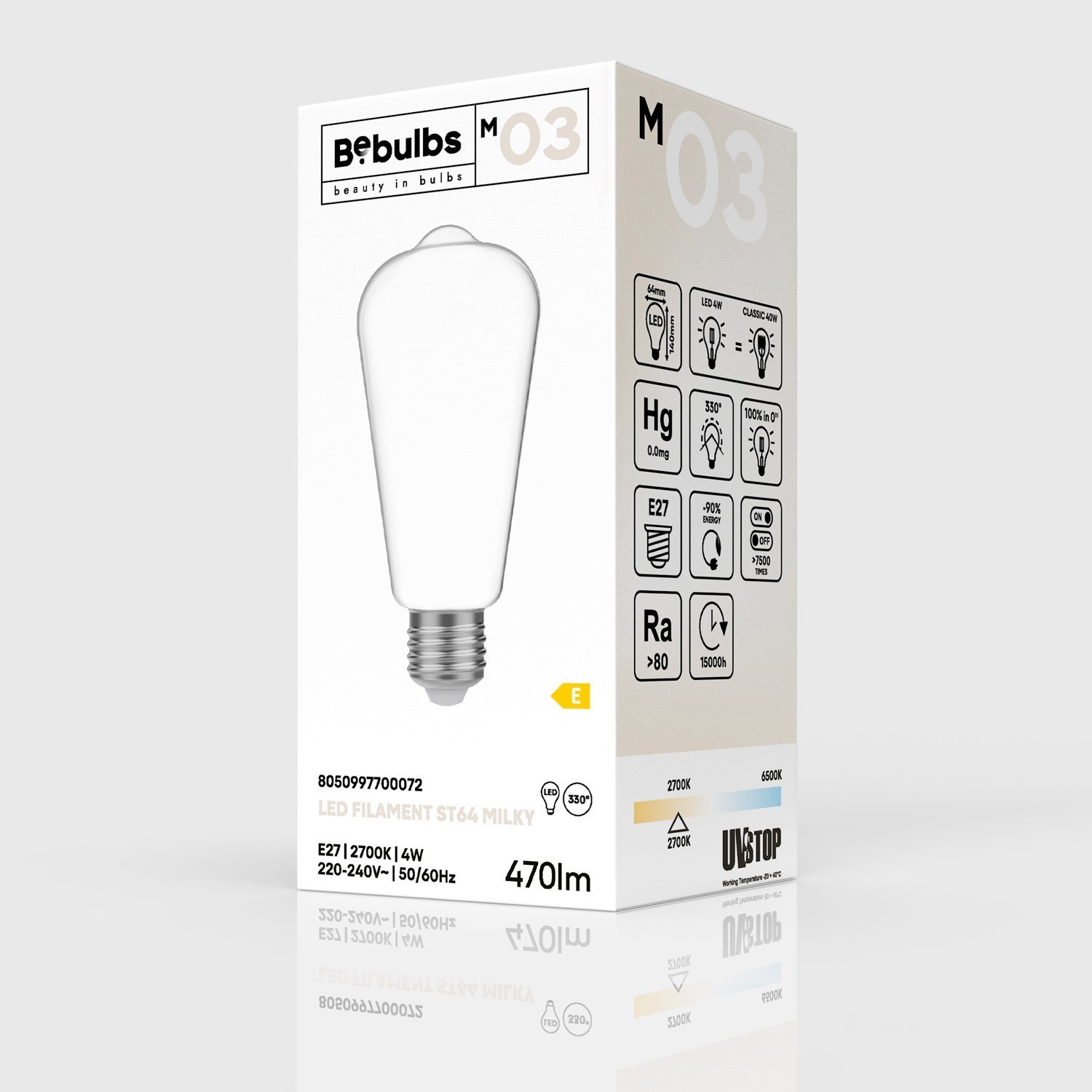 Ampoule LED Milky Edison ST64 4W 470Lm E27 2700K - M03