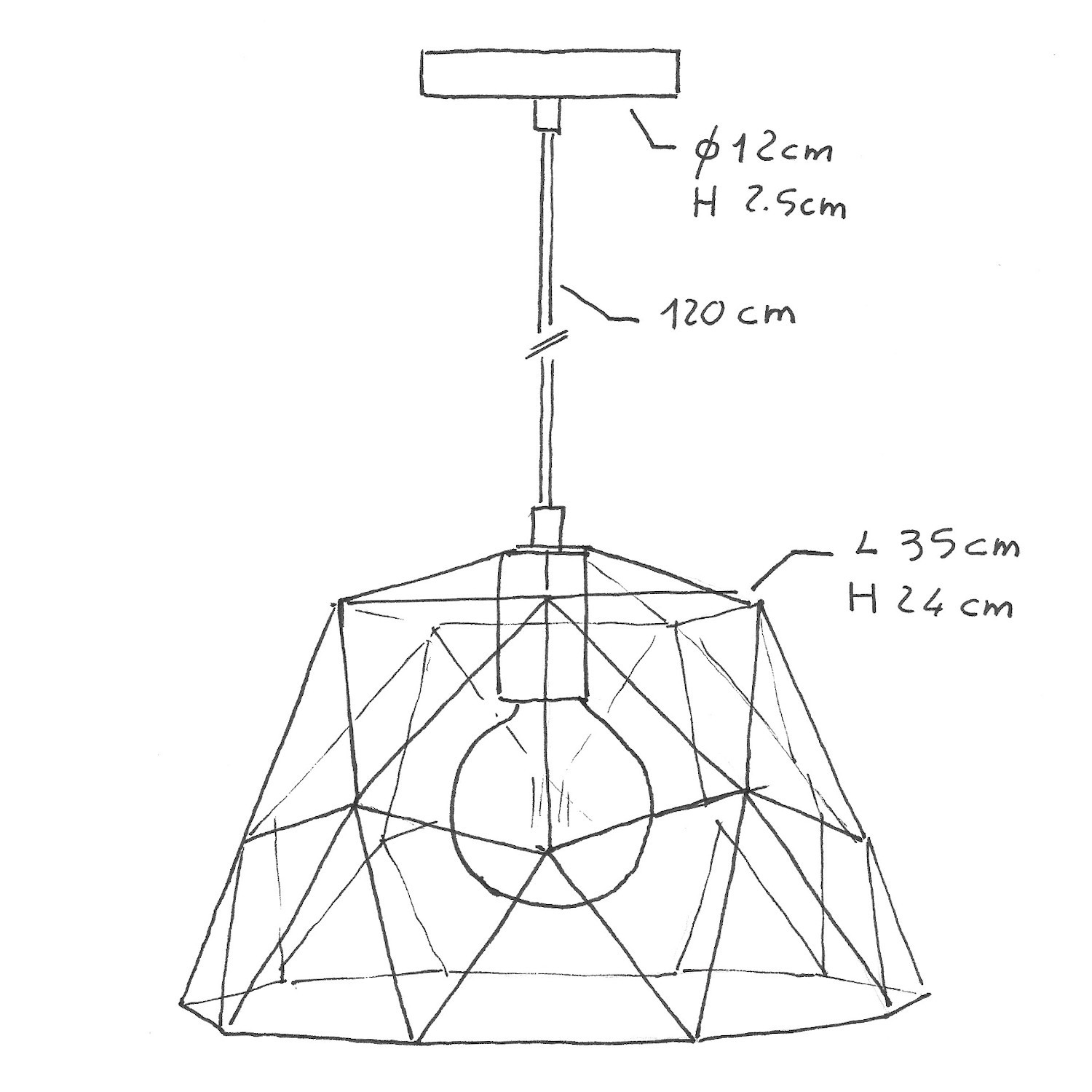 Hanglamp vervaardigd in Italië met textielkabel, koepelkap en metalen afwerking