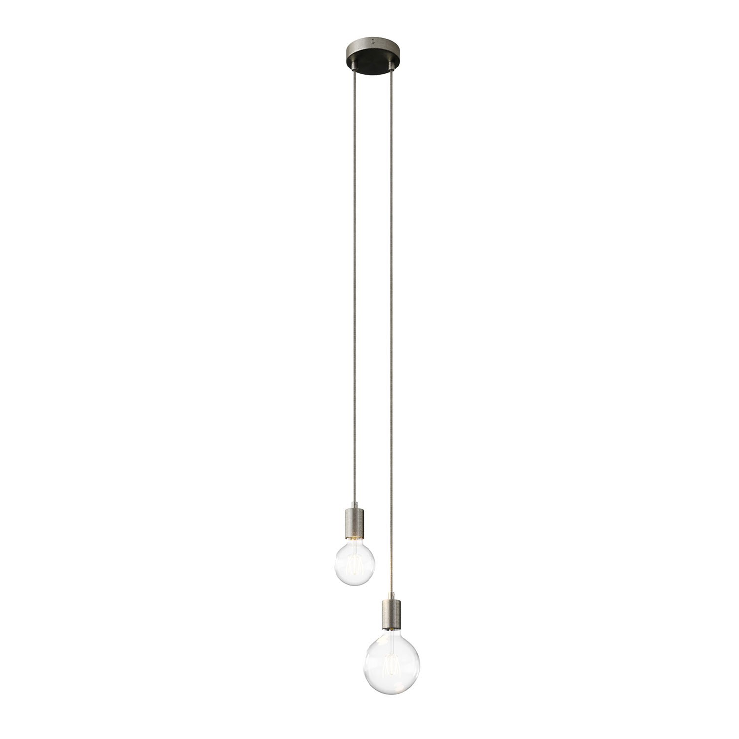 Lampe suspension multiple 2 bras avec câble textile et finitions en métal