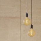 Lampe suspension multiple 2 bras avec câble textile et finitions en métal