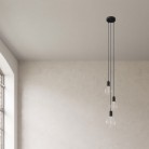 Lampe suspension multiple 3 bras avec câble textile et finitions en métal