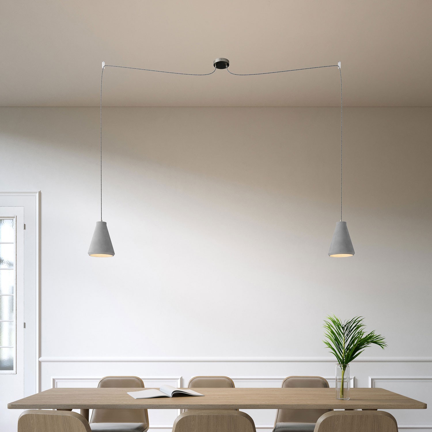 Spider - 2 lichts-meervoudige hanglamp, Made in Italy, compleet met strijkijzersnoer en betonnen lampenkap