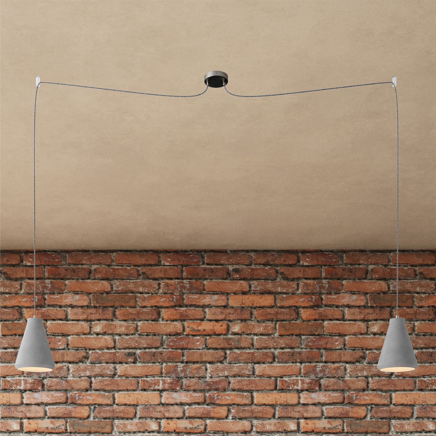 Spider - 2 lichts-meervoudige hanglamp, Made in Italy, compleet met strijkijzersnoer en betonnen lampenkap