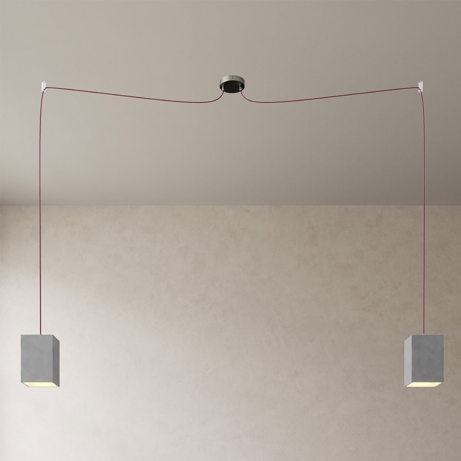 Spider - 2 lichts-meervoudige hanglamp, Made in Italy, compleet met strijkijzersnoer en betonnen lampenkap