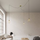 Spider - Lampe suspension multiple 3 bras Made in Italy avec câble textile et abat-jour Drop