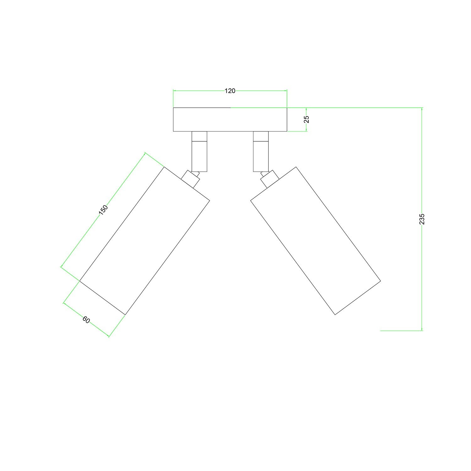 Lamp met 2 spots met Tub-E14 lampenkap en ronde plafondkap