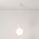 Pendant lamp with textile cable and coloured porcelain details - Made in Italy