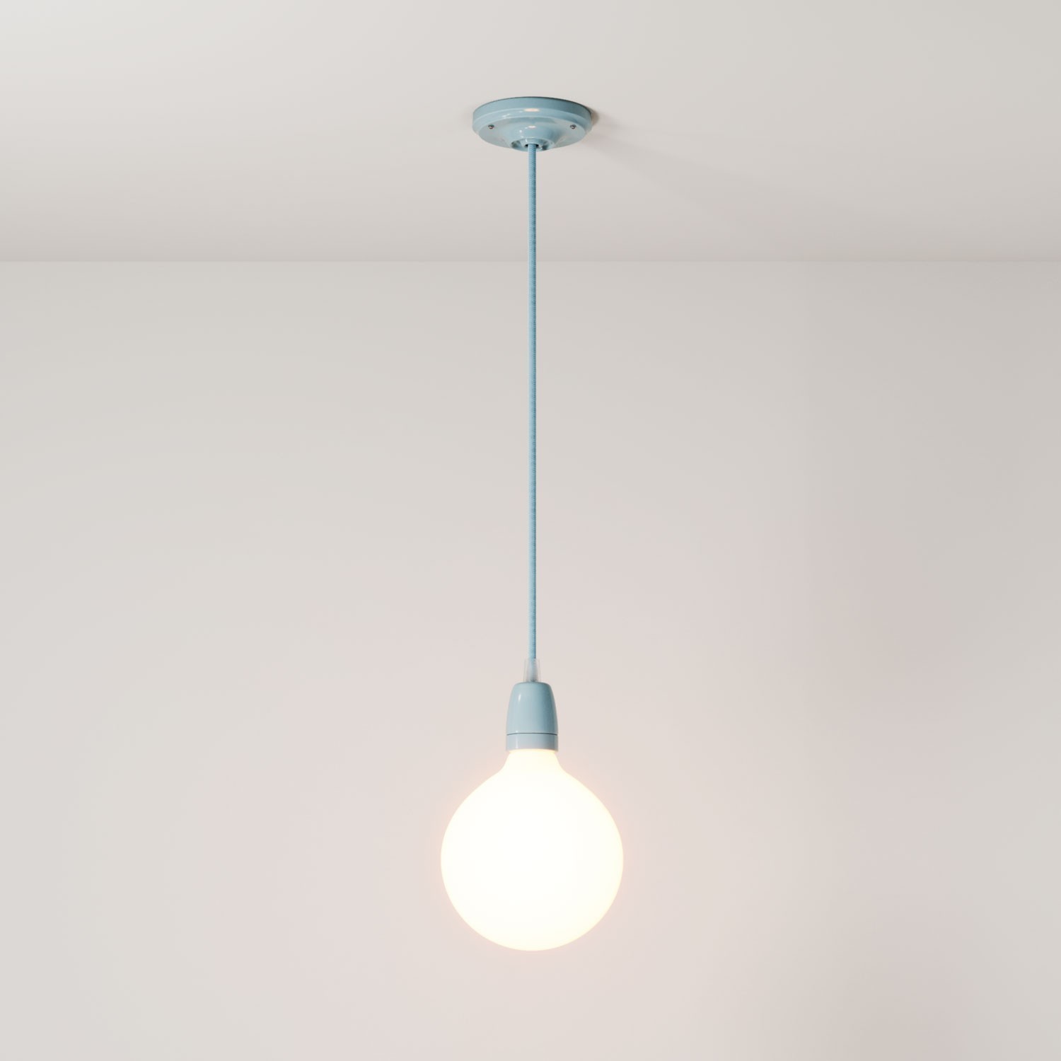 Pendant lamp with textile cable and coloured porcelain details - Made in Italy