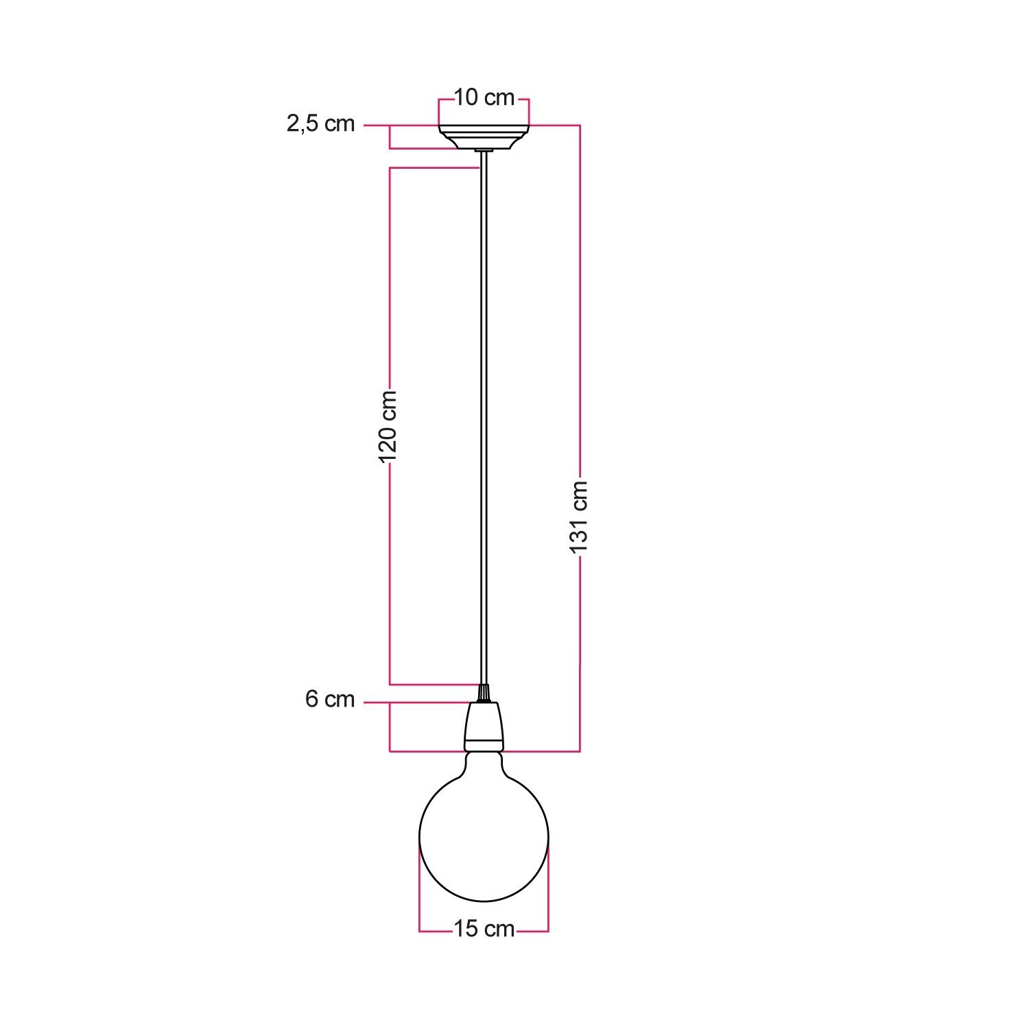 Suspension fabriquée en Italie avec câble textile et finition porcelaine colorée