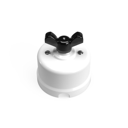 Interrupteur/va et vient en porcelaine blanche avec écrou papillon - Noir